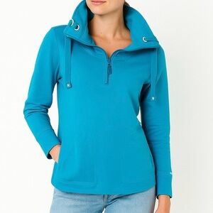 Roots Active Canada 3/4 Zip Sweatshirt VTG Funnel Neck Athleisure Pullover BlueS